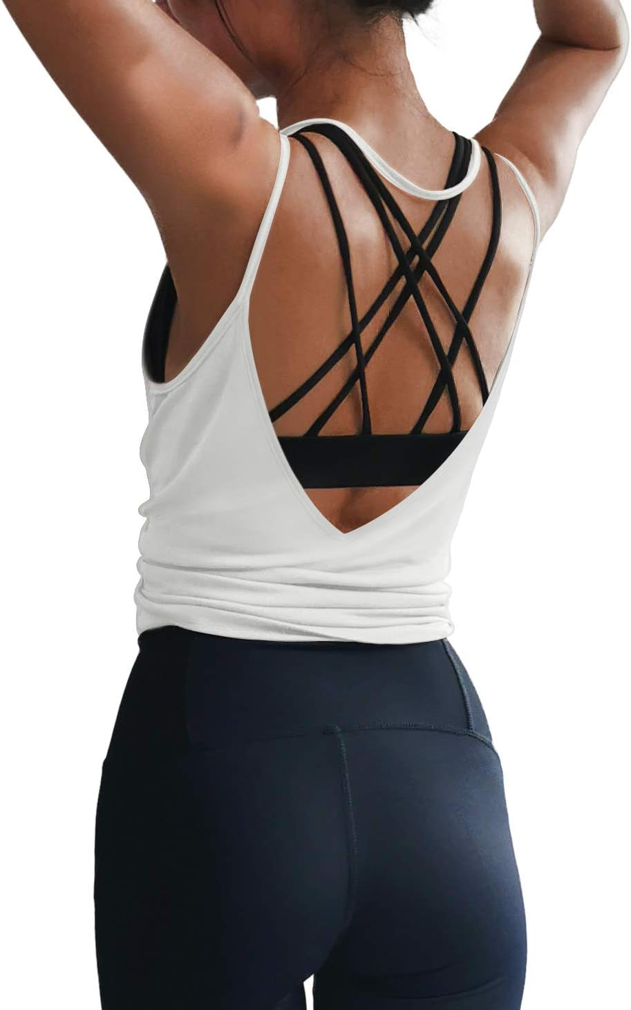 Womens Workout Shirts Sexy Open Back Activewear Workout Clothes Sports Yoga Tank Tops